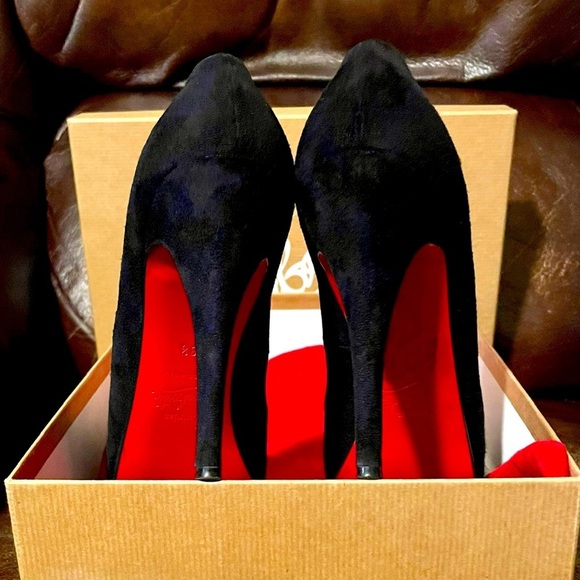 Christian Louboutin Very Prive  120mm Veau velour platform Peep pump EU 38.5 - Picture 1 of 8